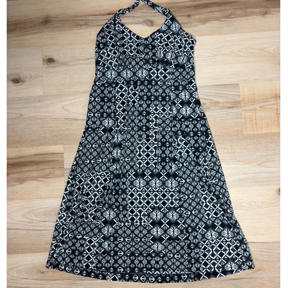 Krimson Klover Black White Geometric Tribal Halter Midi Dress Recycled Stretch